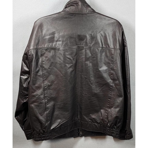Vintage Leather Bomber Jacket Mens Large London Towne (London Fog) Brown Lined - Picture 2 of 5